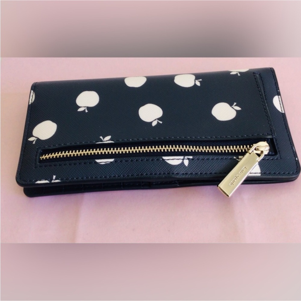 Kate Spade Staci Orchard Toss Large Slim Bifold Leather Wallet Blazer Blue NWT - Picture 6 of 7